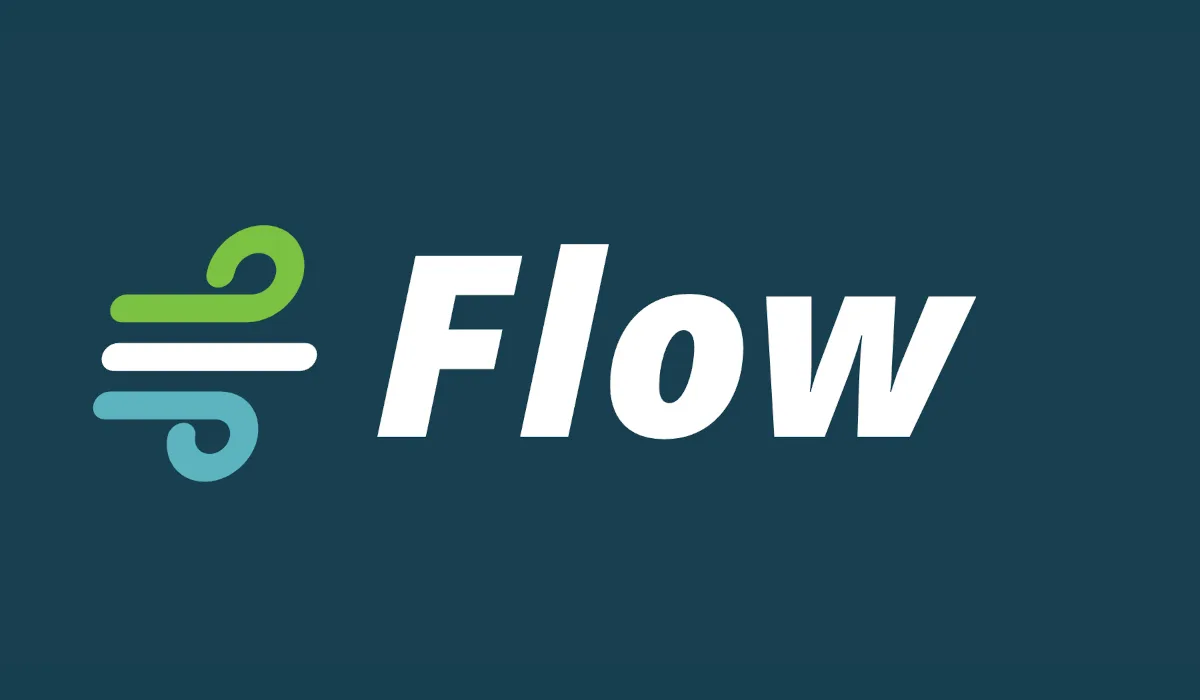 Flow logo — wind-swirl mark on deep teal