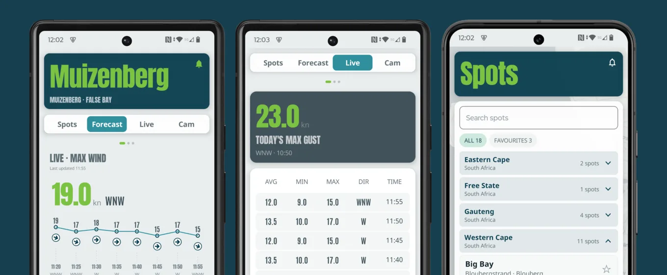 Flow app — Muizenberg forecast, live readings and spot selector