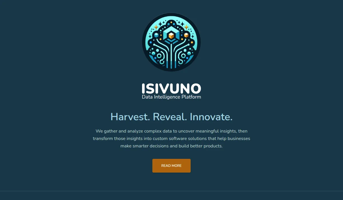 Isivuno landing page — Harvest. Reveal. Innovate.