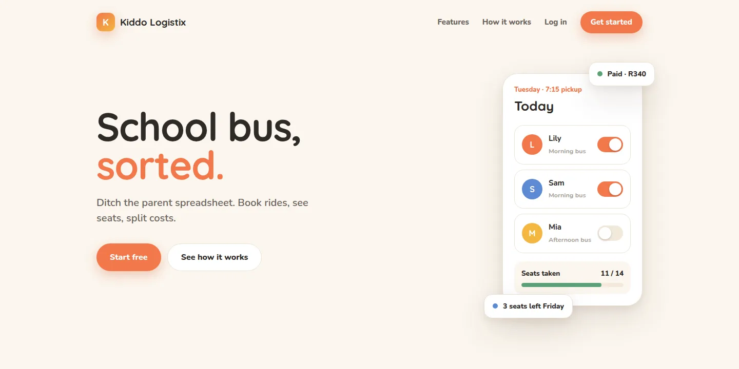 Kidstix landing page - School bus, sorted.
