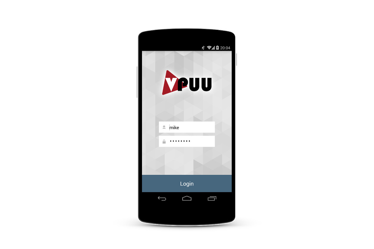 VPUU Android App login screen